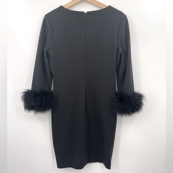 CALVIN KLEIN Black Dress Ponte Knit Stretch Feather Cuff BLACK Dress Size 8 - Picture 3 of 6